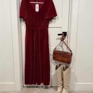 Elegant Red Velvet Dress NWT